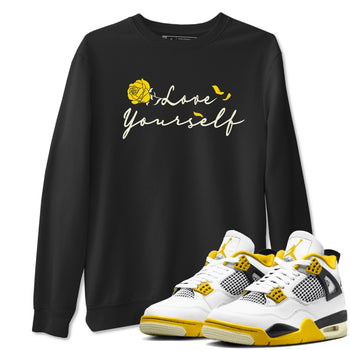 4s Vivid Sulfur shirt to match jordans Love Yourself sneaker tees Air Jordan 4 Vivid Sulfur SNRT Sneaker Release Tees unisex cotton Black 1 crew neck shirt