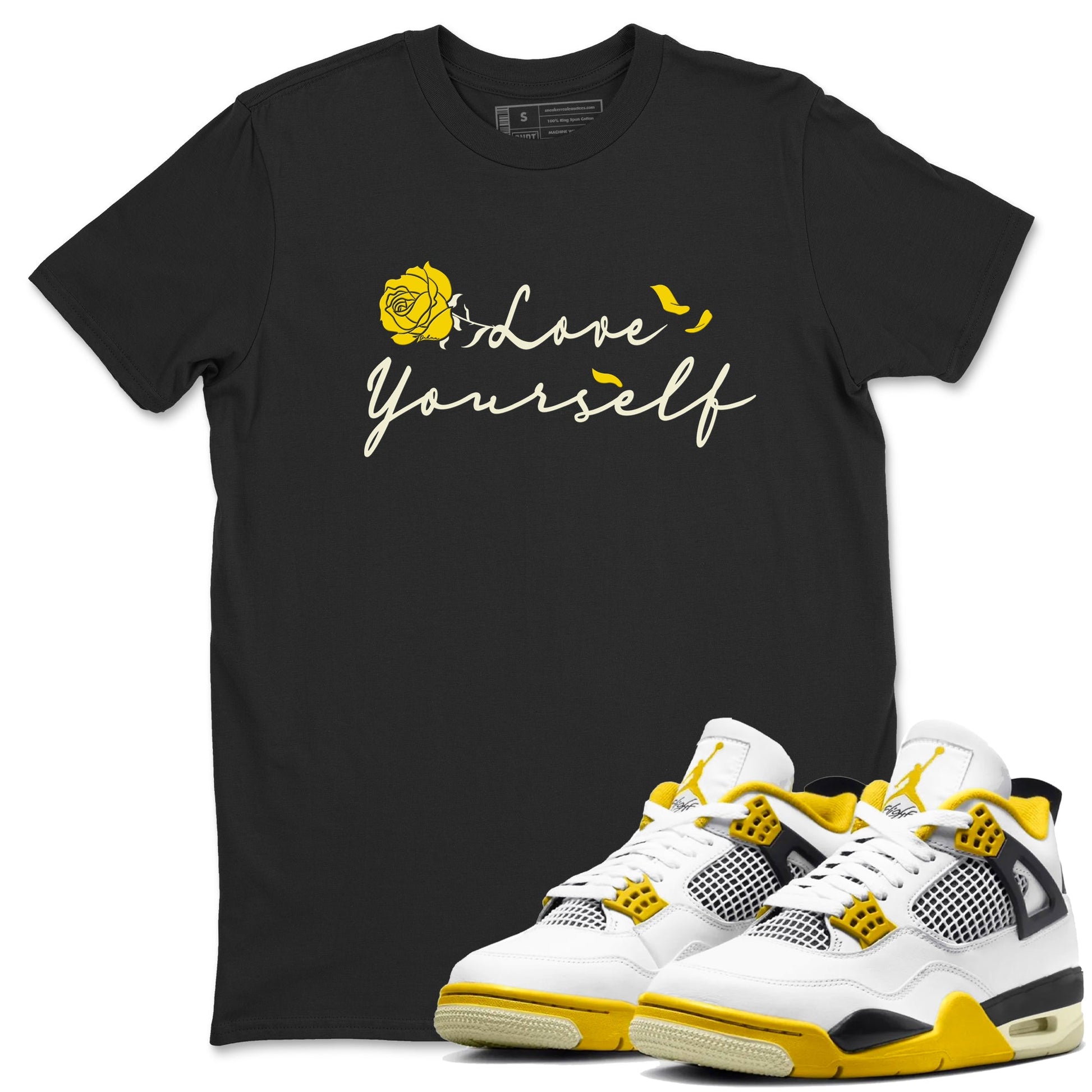 4s Vivid Sulfur shirt to match jordans Love Yourself sneaker tees Air Jordan 4 Vivid Sulfur SNRT Sneaker Release Tees unisex cotton Black 1 crew neck shirt