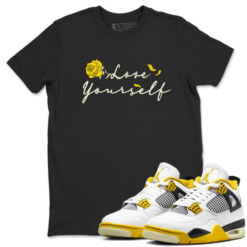 4s Vivid Sulfur shirt to match jordans Love Yourself sneaker tees Air Jordan 4 Vivid Sulfur SNRT Sneaker Release Tees unisex cotton Black 1 crew neck shirt