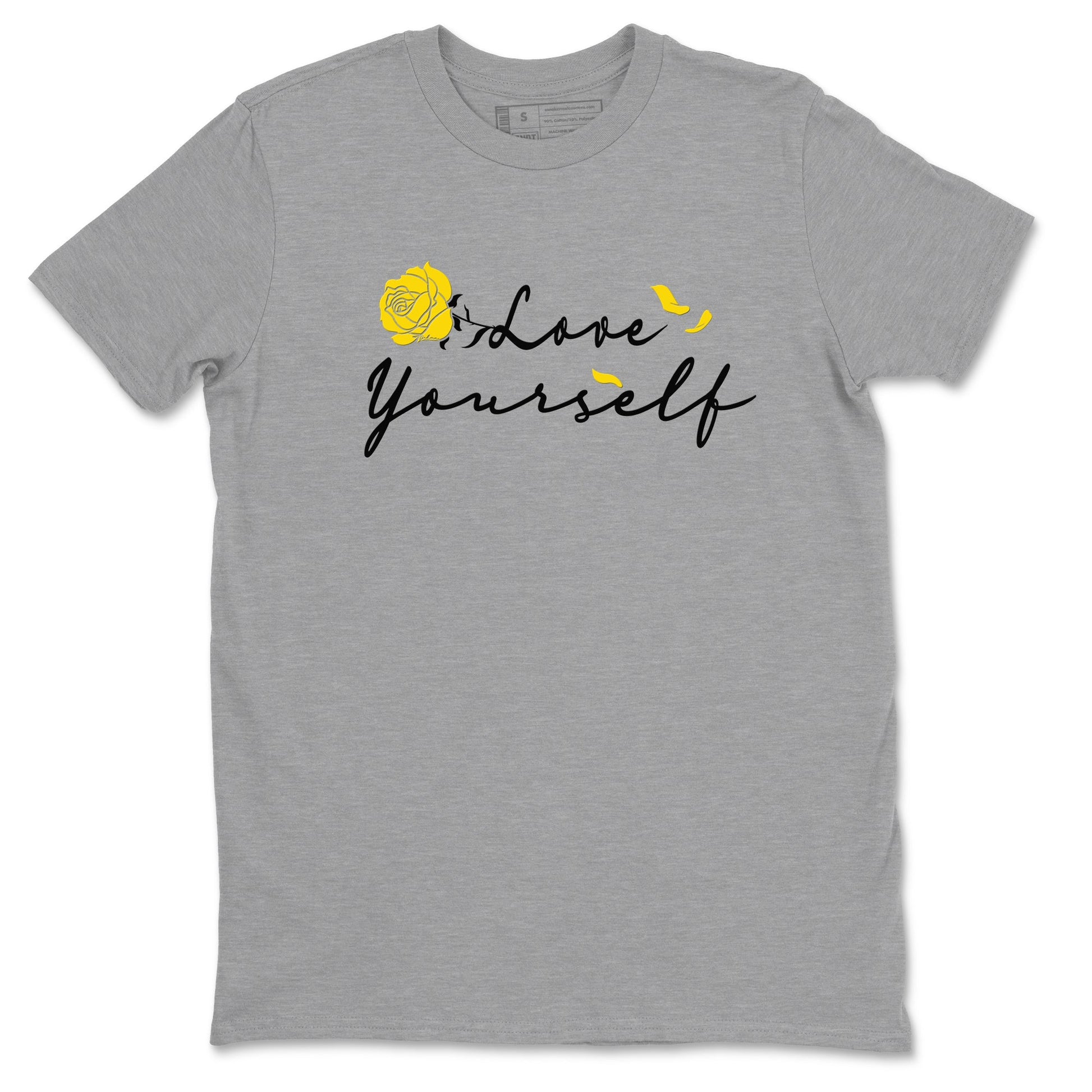 4s Vivid Sulfur shirt to match jordans Love Yourself sneaker tees Air Jordan 4 Vivid Sulfur SNRT Sneaker Release Tees unisex cotton Heather Grey 2 crew neck shirt