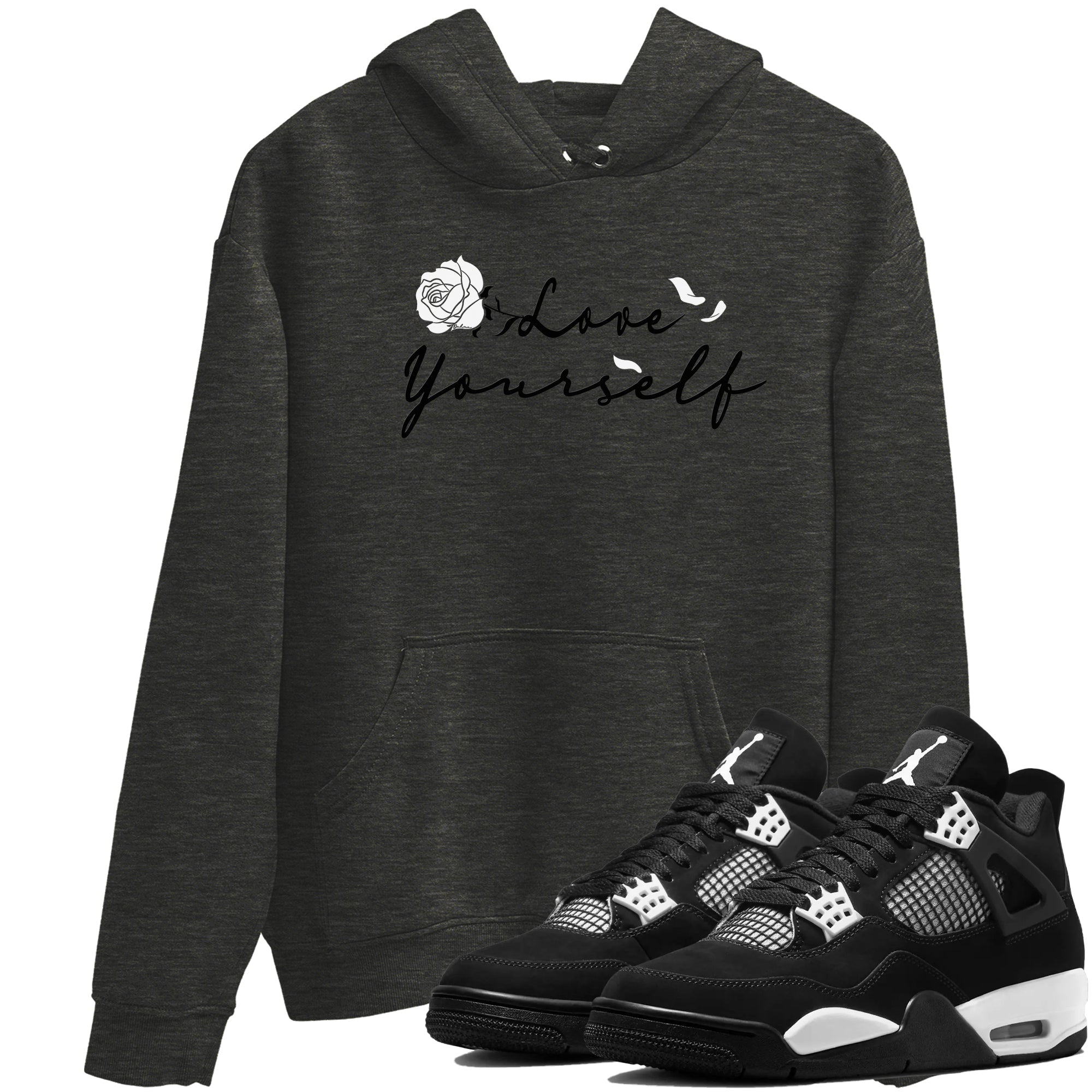 4s White Thunder shirts to match jordans Love Yourself sneaker match tees Air Jordan 4 White Thunder SNRT Sneaker Release Tees unisex cotton Charcoal Heather 1 crew neck shirts