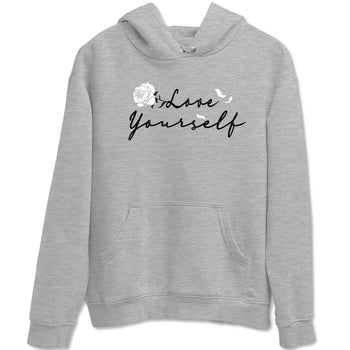 4s White Thunder shirts to match jordans Love Yourself sneaker match tees Air Jordan 4 White Thunder SNRT Sneaker Release Tees unisex cotton Heather Grey 2 crew neck shirts