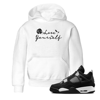 4s White Thunder shirts to match jordans Love Yourself sneaker match tees Air Jordan 4 White Thunder SNRT Sneaker Release Tees Youth Baby White 1 crew neck shirts