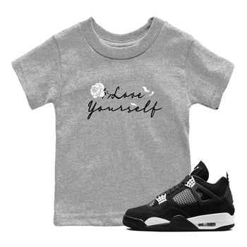 4s White Thunder shirts to match jordans Love Yourself sneaker match tees Air Jordan 4 White Thunder SNRT Sneaker Release Tees Youth Baby Heather Grey 1 crew neck shirts