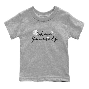 4s White Thunder shirts to match jordans Love Yourself sneaker match tees Air Jordan 4 White Thunder SNRT Sneaker Release Tees Youth Baby Heather Grey 2 crew neck shirts