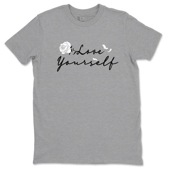 4s White Thunder shirts to match jordans Love Yourself sneaker match tees Air Jordan 4 White Thunder SNRT Sneaker Release Tees unisex cotton Heather Grey 2 crew neck shirts