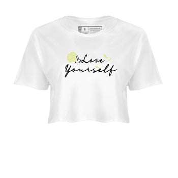 Sneaker match tees – Streetwear Graphic Tees Air Jordan 5 Luminous Green Sneakers – Love Yourself Graphic Crop T-Shirt White 2