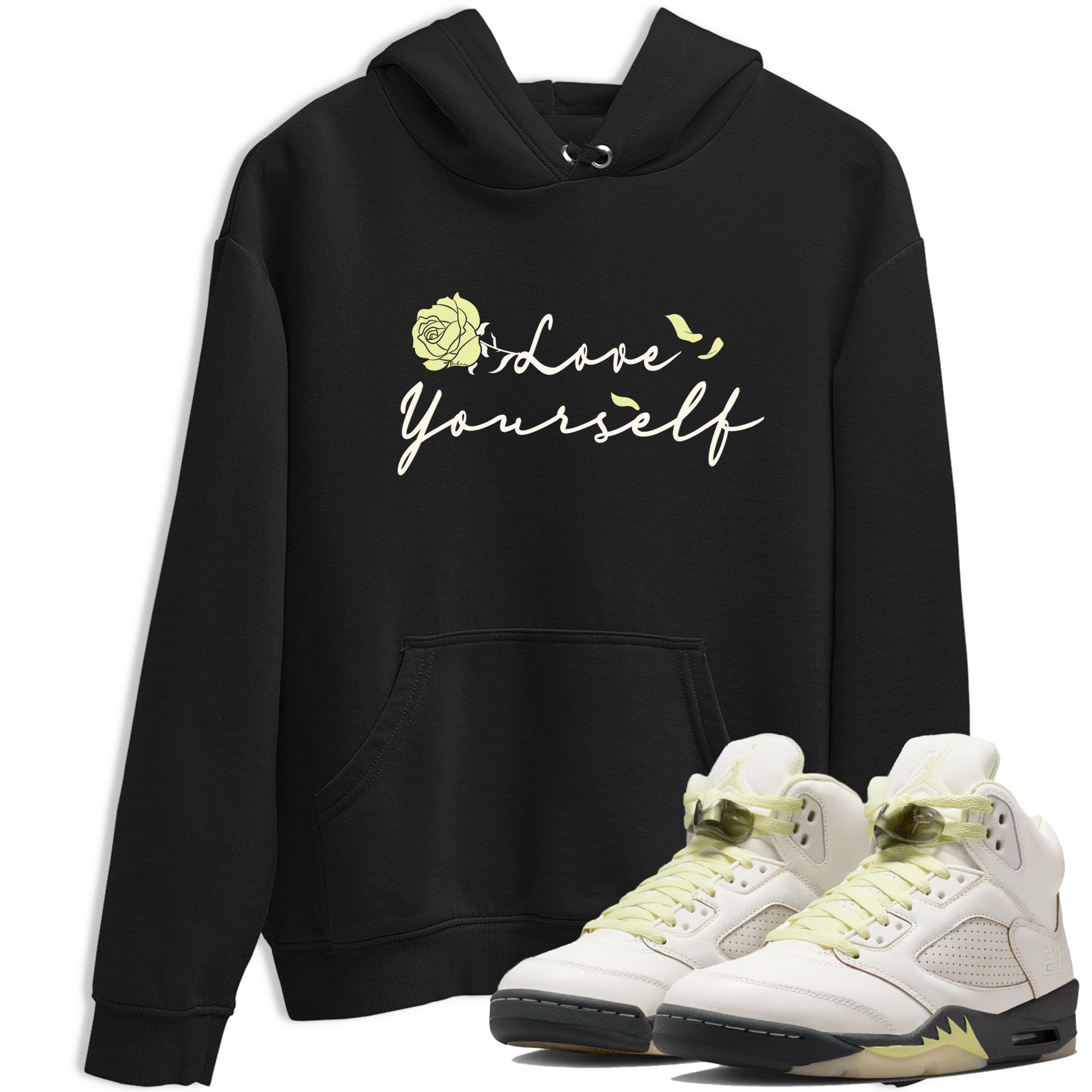 Sneaker match tees – Streetwear Graphic Tees Air Jordan 5 Luminous Green Sneakers – Love Yourself Graphic Tee Black 1