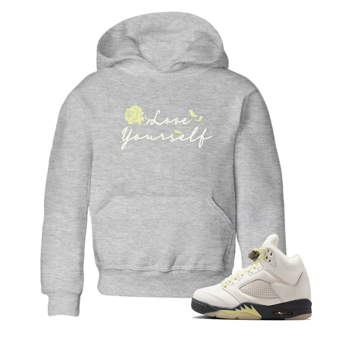 Sneaker match tees – Streetwear Graphic Tees Air Jordan 5 Luminous Green Sneakers – Love Yourself Kids Craphic T-Shirt Heather Grey 1