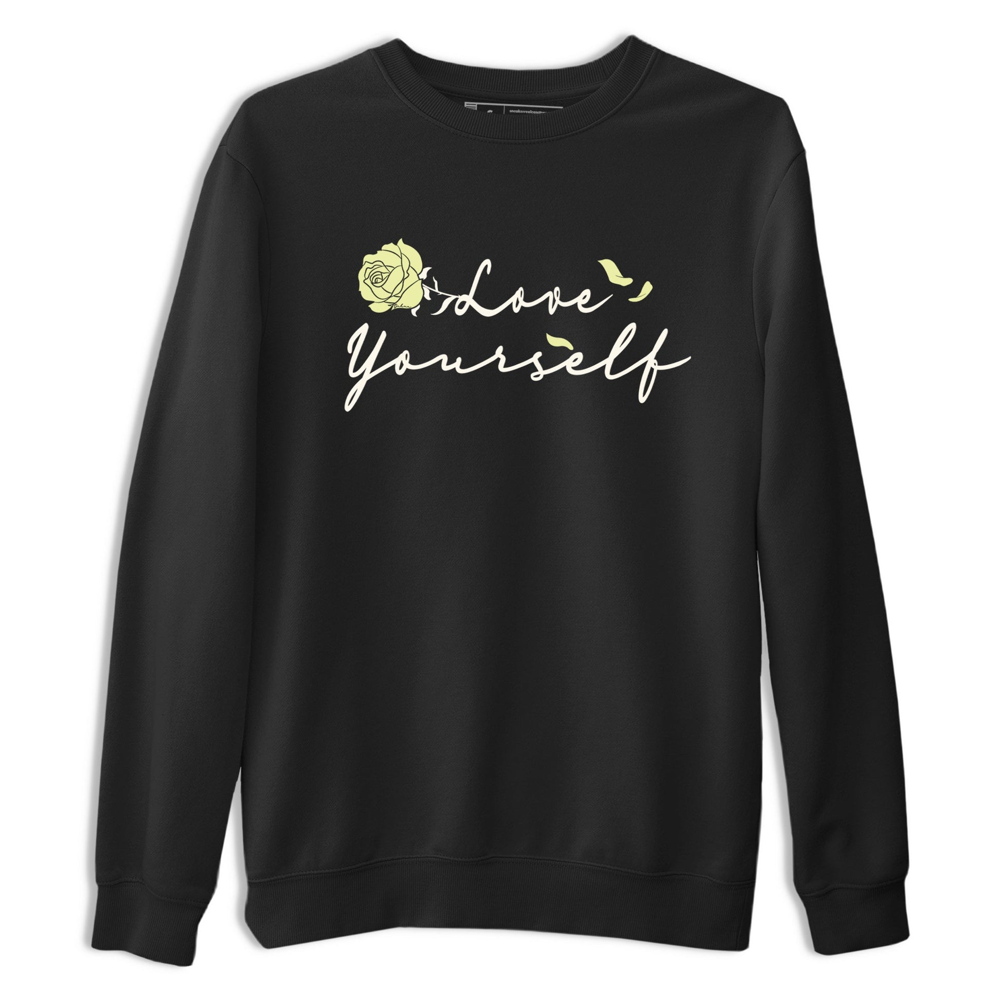 Sneaker match tees – Streetwear Graphic Tees Air Jordan 5 Luminous Green Sneakers – Love Yourself Graphic Tee Black 2