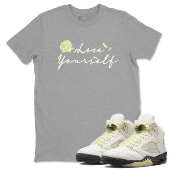 Sneaker match tees – Streetwear Graphic Tees Air Jordan 5 Luminous Green Sneakers – Love Yourself Graphic Tee Heather Grey 1