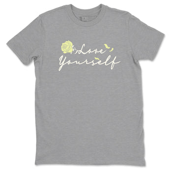 Sneaker match tees – Streetwear Graphic Tees Air Jordan 5 Luminous Green Sneakers – Love Yourself Graphic Tee Heather Grey 2