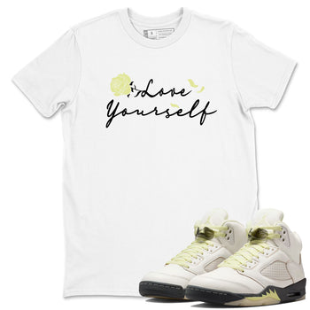 Sneaker match tees – Streetwear Graphic Tees Air Jordan 5 Luminous Green Sneakers – Love Yourself Graphic Tee White 1