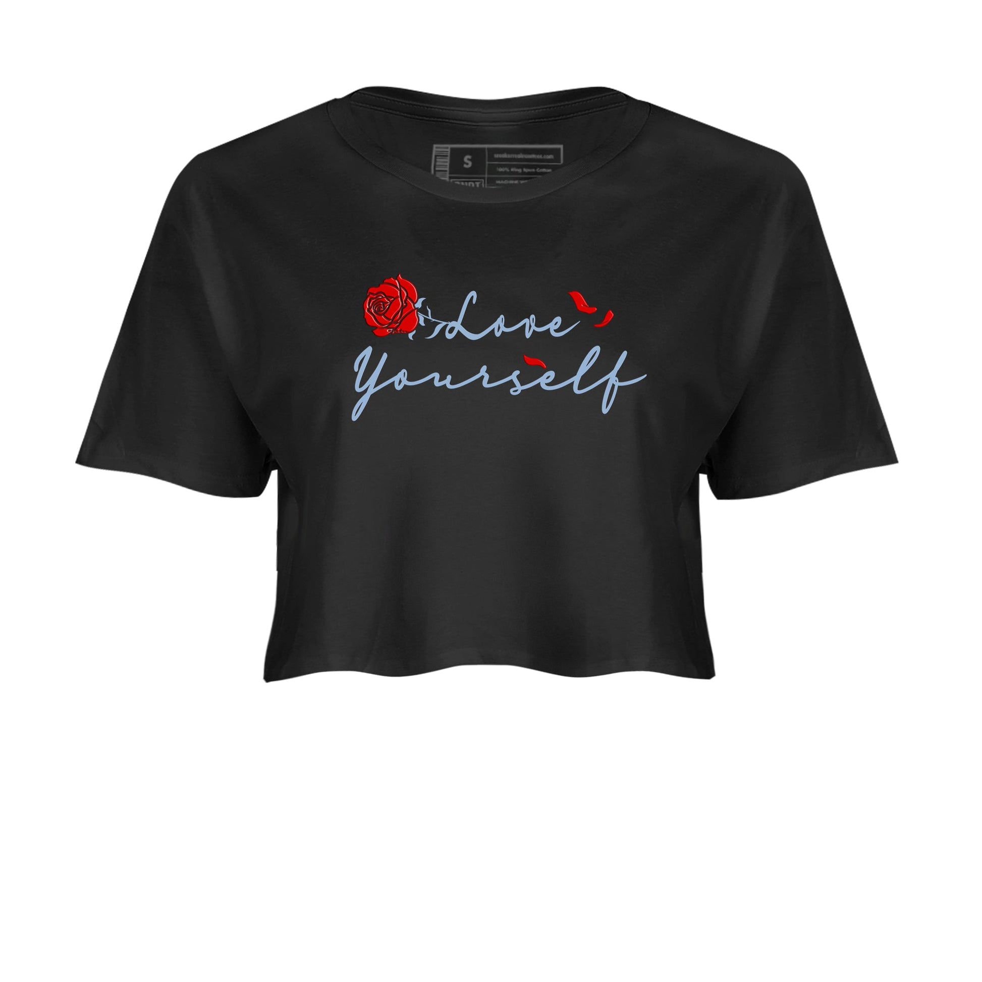 Jordan 5 Retro Reimagined shirts to match jordans Love Yourself sneaker match tees Air Jordan 5 Reimagined match shoes to clothes SNRT Sneaker Tees unisex cotton Black 2 crop tee
