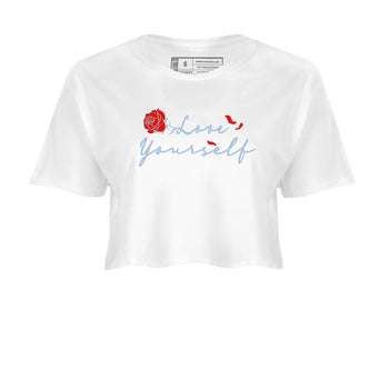 Jordan 5 Retro Reimagined shirts to match jordans Love Yourself sneaker match tees Air Jordan 5 Reimagined match shoes to clothes SNRT Sneaker Tees unisex cotton White 2 crop tee