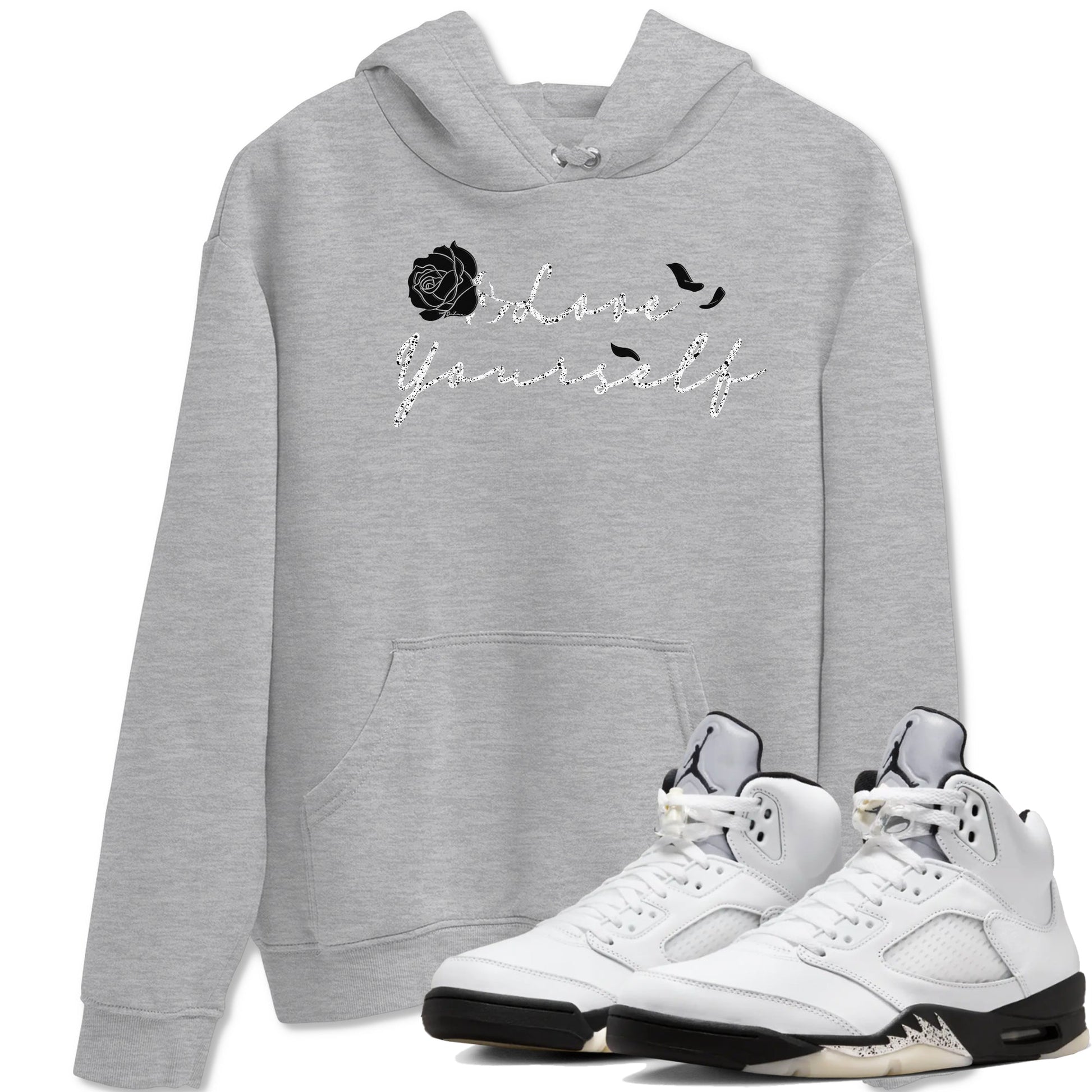 5s White Black shirts to match jordans Love Yourself best t shirts to wear with jordans Air Jordan 5 Retro White Black match shoes to clothes SNRT Sneaker Tees unisex cotton Heather Grey 1 shirts