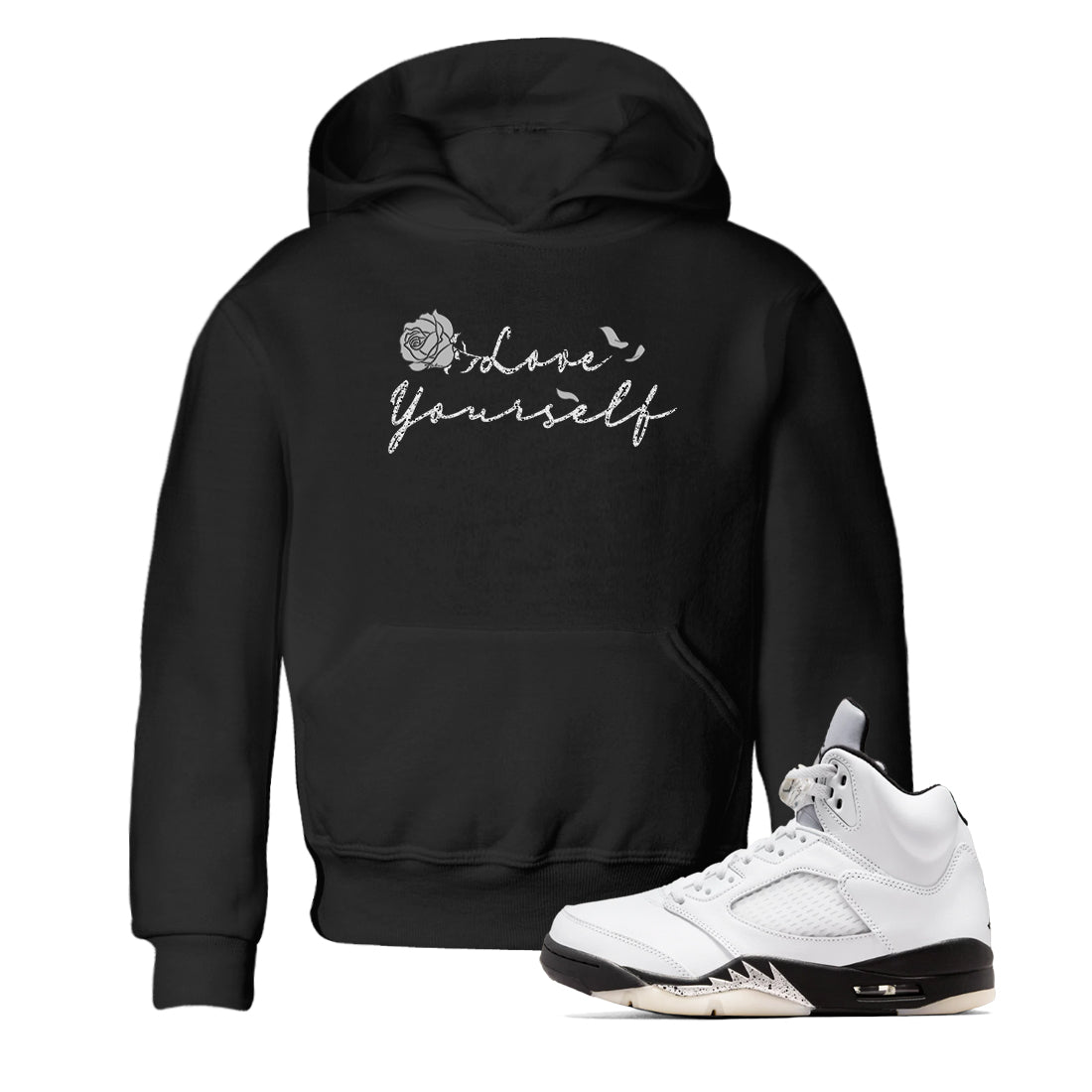 5s White Black shirts to match jordans Love Yourself best t shirts to wear with jordans Air Jordan 5 Retro White Black match shoes to clothes SNRT Sneaker Tees Youth Baby Black 1 tee