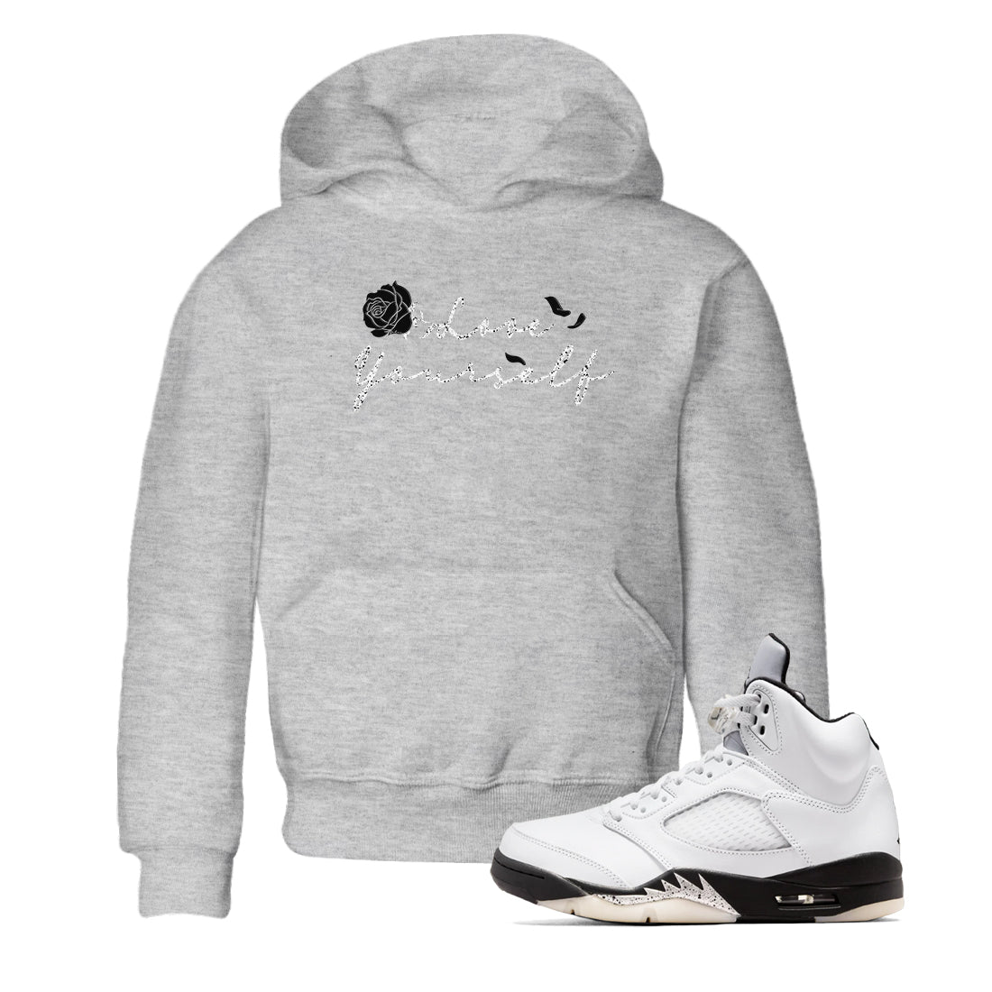 5s White Black shirts to match jordans Love Yourself best t shirts to wear with jordans Air Jordan 5 Retro White Black match shoes to clothes SNRT Sneaker Tees Youth Baby Heather Grey 1 tee