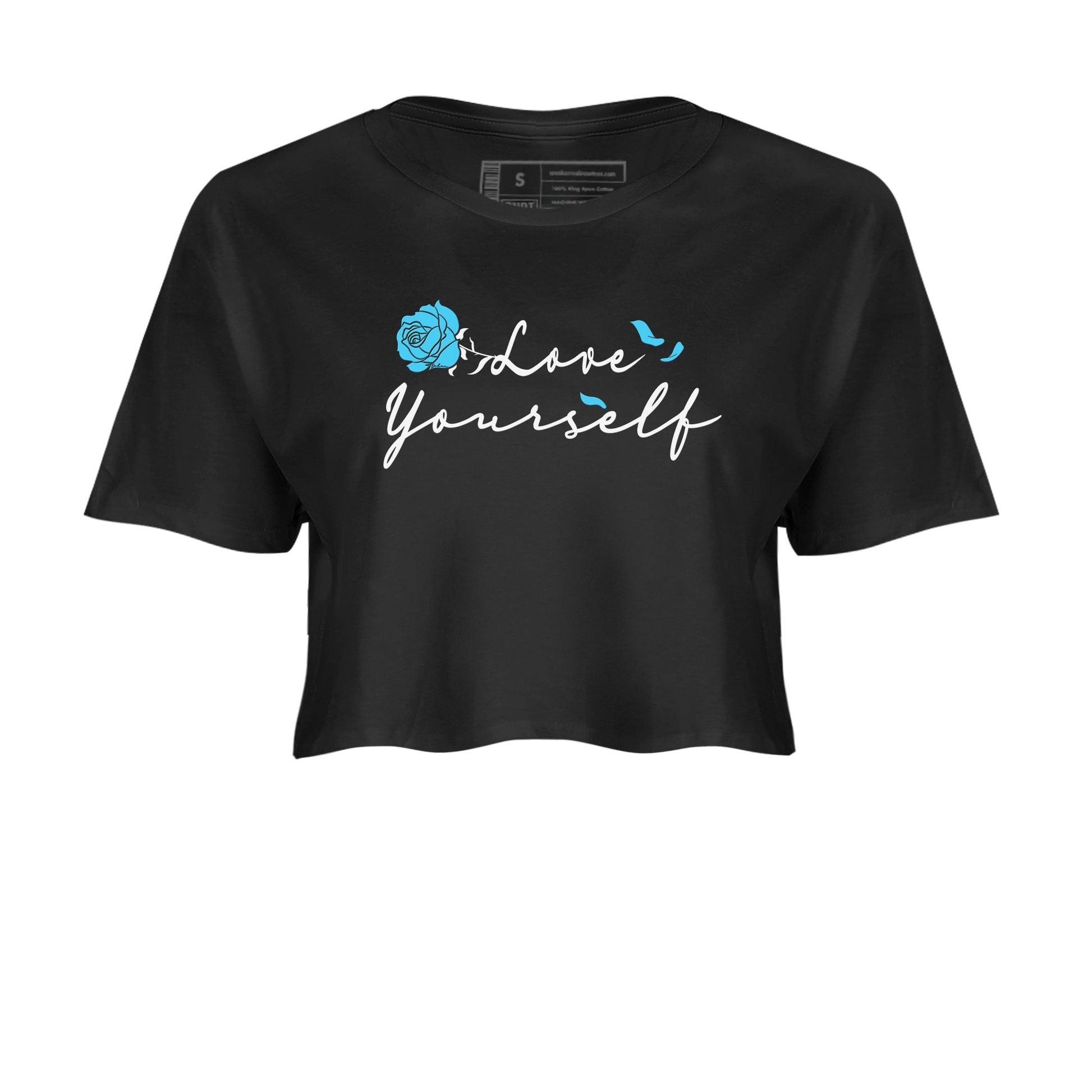 AJ9 Powder Blue shirt to match jordans Love Yourself sneaker tees Air Jordan 9 Powder Blue SNRT Sneaker Release Tees Black 2 crop length shirt