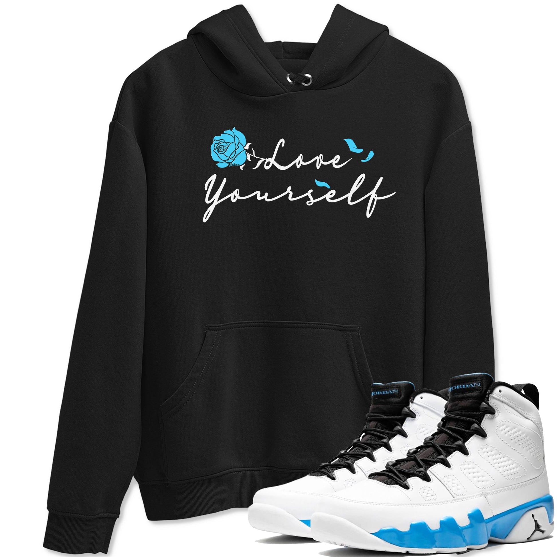 AJ9 Powder Blue shirt to match jordans Love Yourself sneaker tees Air Jordan 9 Powder Blue SNRT Sneaker Release Tees unisex cotton Black 1 crew neck shirt