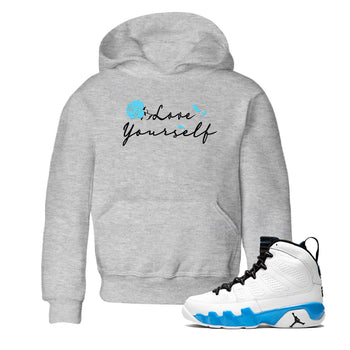 AJ9 Powder Blue shirt to match jordans Love Yourself sneaker tees Air Jordan 9 Powder Blue SNRT sneaker release tees baby toddler Heather Grey 1 cotton Shirt
