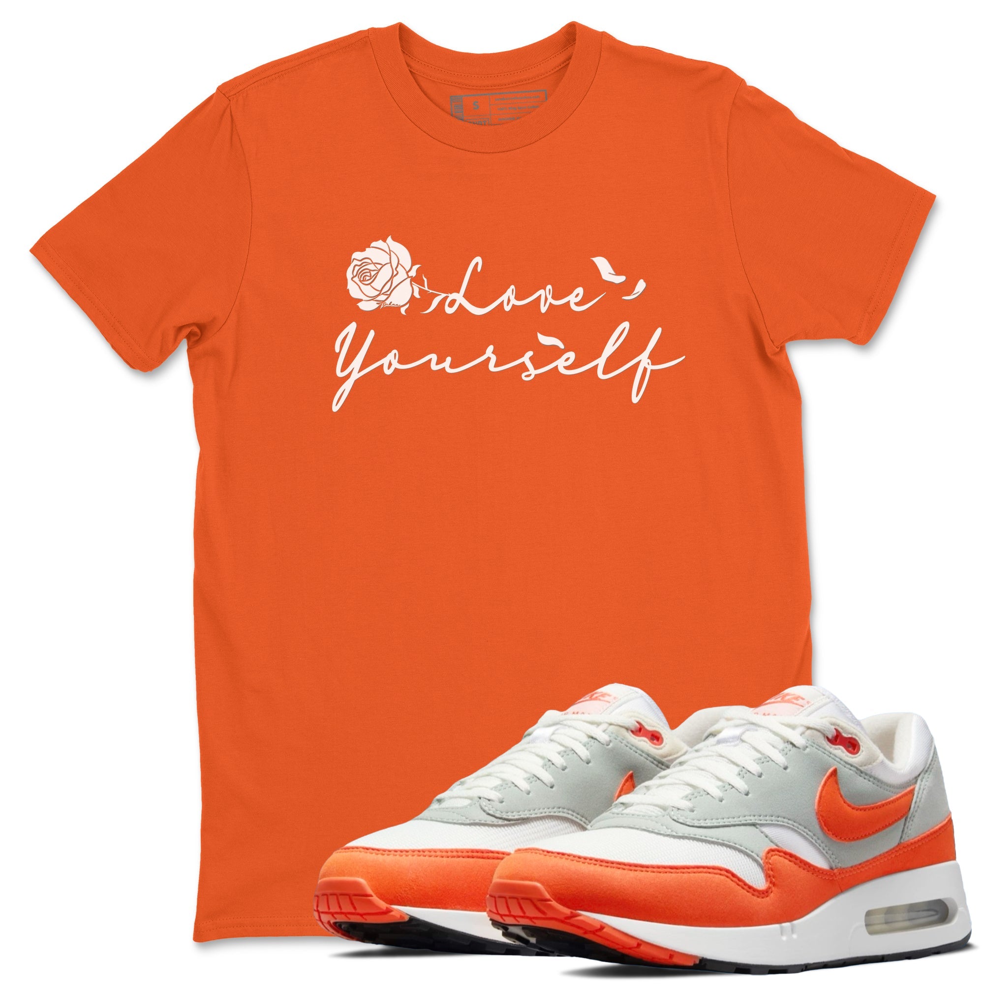 Air Max 1 OG '86 'Summit White and Cosmic Clay shirts to match jordans Love Yourself sneaker match tees Air Max 1 Cosmic Clay match shoes to clothes SNRT Sneaker Tees unisex cotton Orange 1 shirts