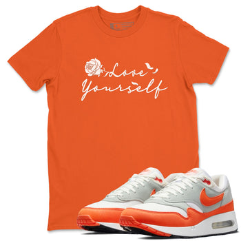 Air Max 1 OG '86 'Summit White and Cosmic Clay shirts to match jordans Love Yourself sneaker match tees Air Max 1 Cosmic Clay match shoes to clothes SNRT Sneaker Tees unisex cotton Orange 1 shirts