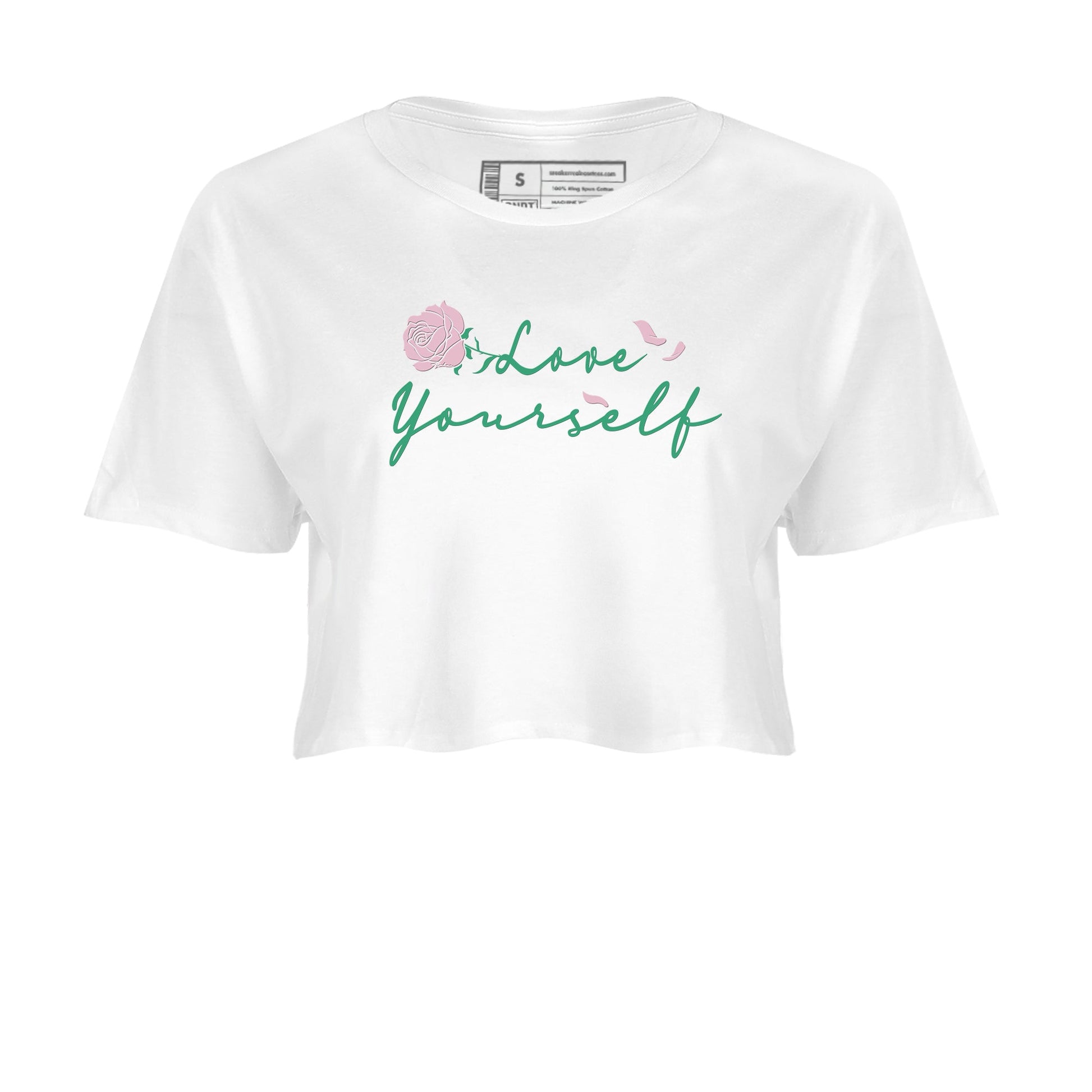 Dunk Low Medium Soft Pink Malachite shirt to match jordans Love Yourself sneaker tees Dunk Medium Soft Pink Malachite SNRT Sneaker Release Tees White 2 crop length shirt