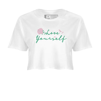 Dunk Low Medium Soft Pink Malachite shirt to match jordans Love Yourself sneaker tees Dunk Medium Soft Pink Malachite SNRT Sneaker Release Tees White 2 crop length shirt