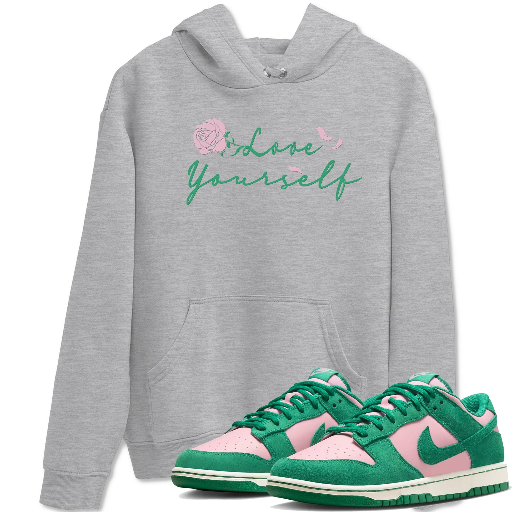 Dunk Low Medium Soft Pink Malachite shirt to match jordans Love Yourself sneaker tees Dunk Medium Soft Pink Malachite SNRT Sneaker Release Tees unisex cotton Heather Grey 1 crew neck shirt