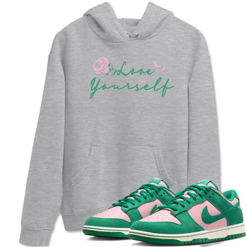 Dunk Low Medium Soft Pink Malachite shirt to match jordans Love Yourself sneaker tees Dunk Medium Soft Pink Malachite SNRT Sneaker Release Tees unisex cotton Heather Grey 1 crew neck shirt