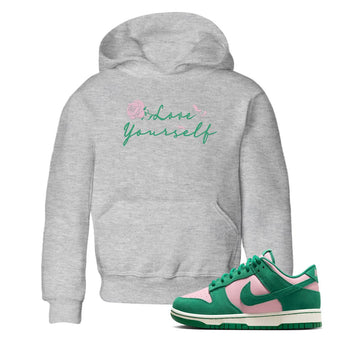 Dunk Low Medium Soft Pink Malachite shirt to match jordans Love Yourself sneaker tees Dunk Medium Soft Pink Malachite SNRT sneaker release tees baby toddler Heather Grey 1 cotton Shirt