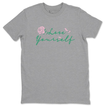Dunk Low Medium Soft Pink Malachite shirt to match jordans Love Yourself sneaker tees Dunk Medium Soft Pink Malachite SNRT Sneaker Release Tees unisex cotton Heather Grey 2 crew neck shirt