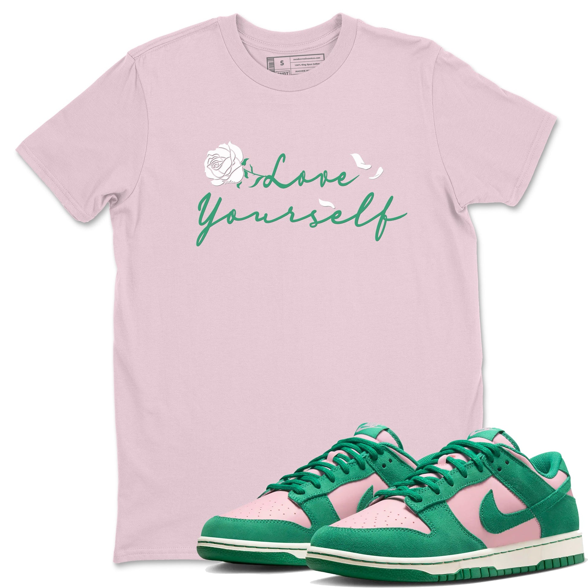 Dunk Low Medium Soft Pink Malachite shirt to match jordans Love Yourself sneaker tees Dunk Medium Soft Pink Malachite SNRT Sneaker Release Tees unisex cotton Pink 1 crew neck shirt