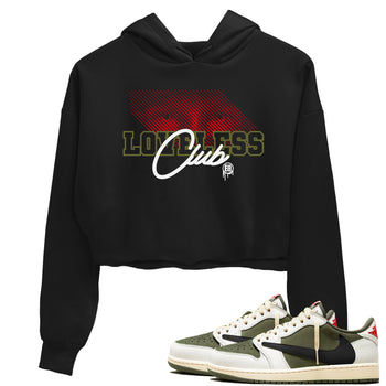 1s Travis Scott Medium Olive shirts to match jordans Loveless Club sneaker match tees Air Jordan 1 Travis Scott Medium Olive SNRT Sneaker Tees streetwear brand Black 1 crop tee