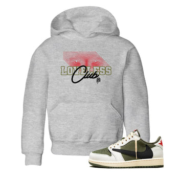 1s Travis Scott Medium Olive shirts to match jordans Loveless Club sneaker match tees Air Jordan 1 Travis Scott Medium Olive SNRT Sneaker Tees streetwear brand Baby and Youth Heather Grey 1 cotton tee