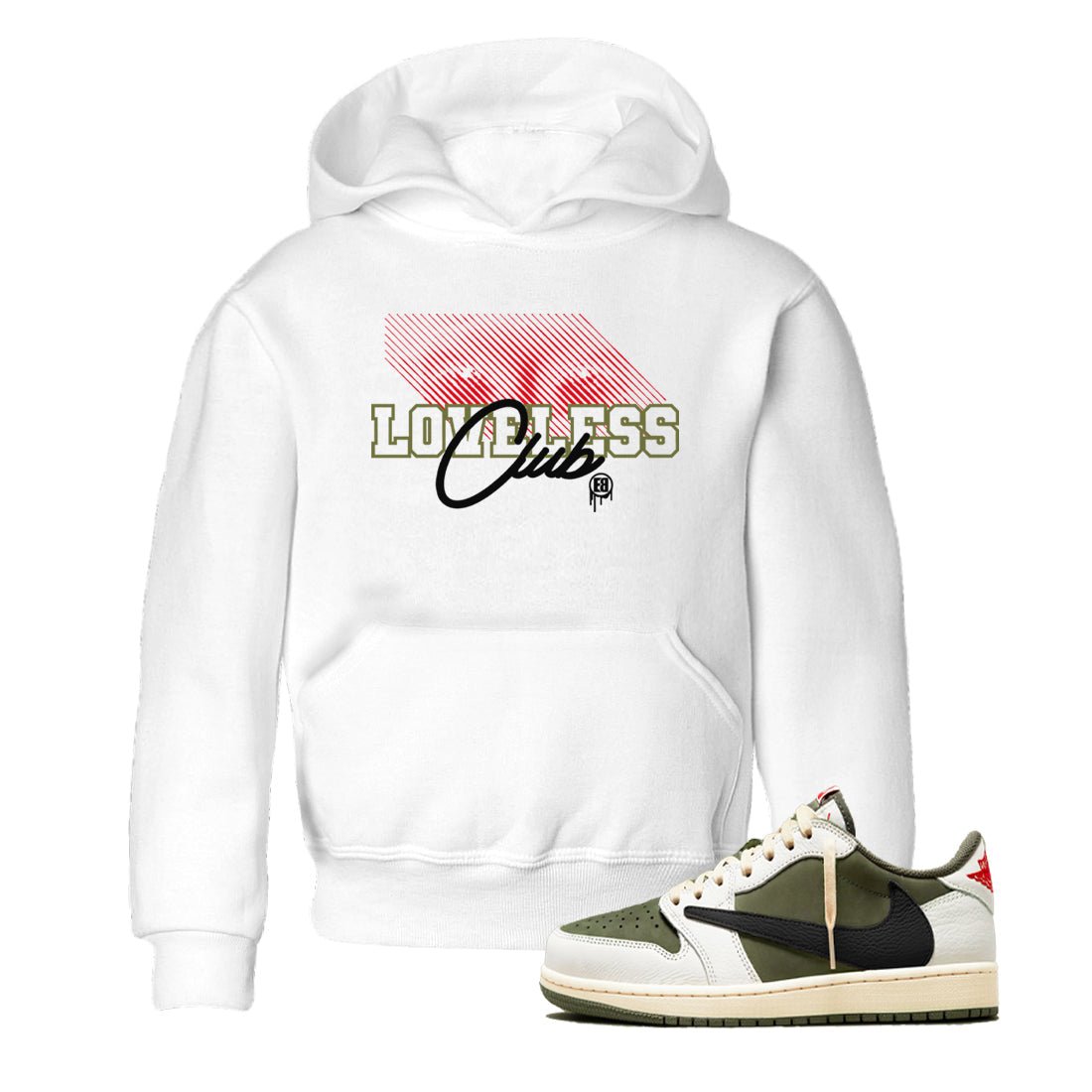1s Travis Scott Medium Olive shirts to match jordans Loveless Club sneaker match tees Air Jordan 1 Travis Scott Medium Olive SNRT Sneaker Tees streetwear brand Baby and Youth White 1 cotton tee