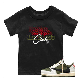 1s Travis Scott Medium Olive shirts to match jordans Loveless Club sneaker match tees Air Jordan 1 Travis Scott Medium Olive SNRT Sneaker Tees streetwear brand Baby and Youth Black 1 cotton tee