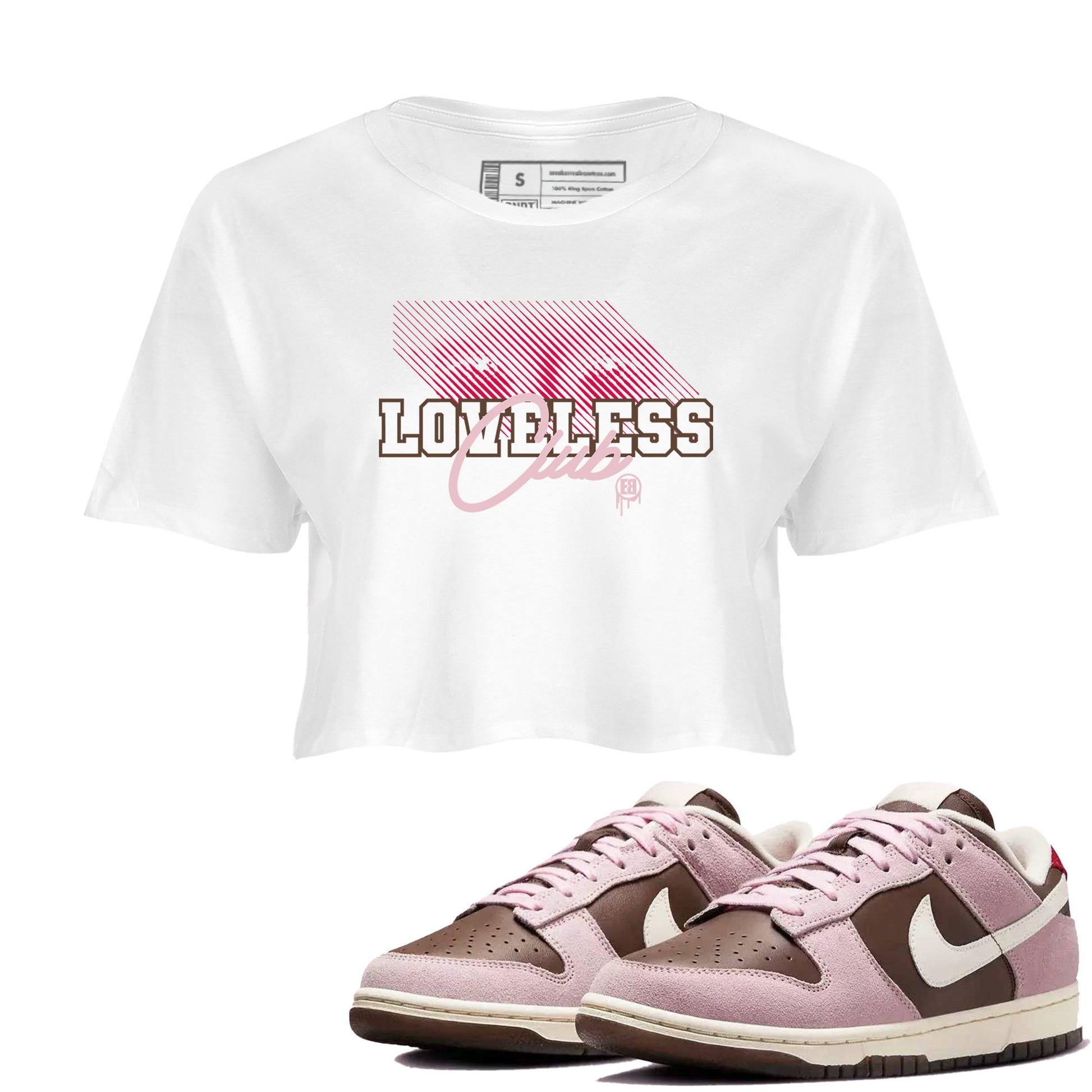 Dunk Cacao Wow And Pink Foam shirts to match jordans Loveless Club sneaker match tees Dunk Cacao Wow And Pink Foam SNRT Sneaker Tees streetwear brand White 1 crop tee
