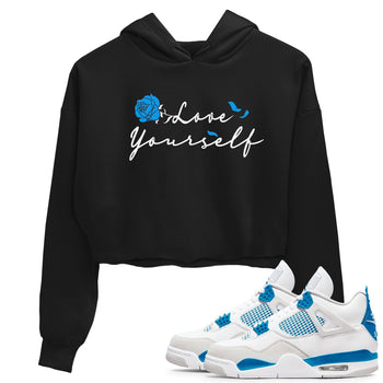 AJ 4 Military Blue shirt to match jordans Love Yourself sneaker tees Air Jordan 4 Military Blue SNRT Sneaker Release Tees Black 1 crop length shirt