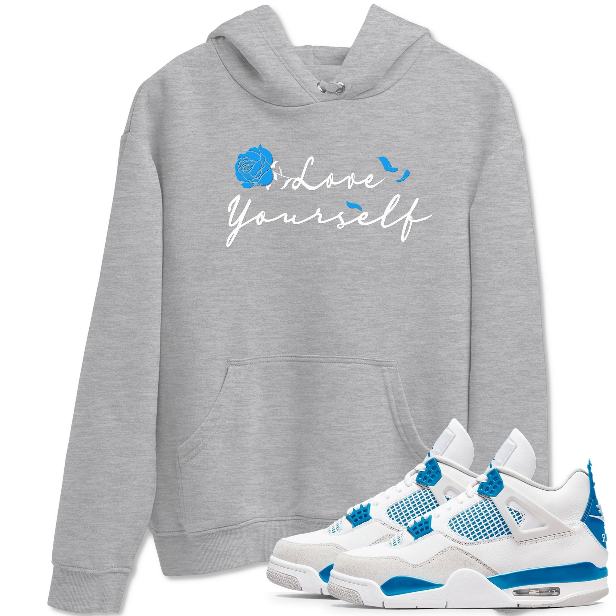 AJ 4 Military Blue shirt to match jordans Love Yourself sneaker tees Air Jordan 4 Military Blue SNRT Sneaker Release Tees unisex cotton Heather Grey 1 crew neck shirt