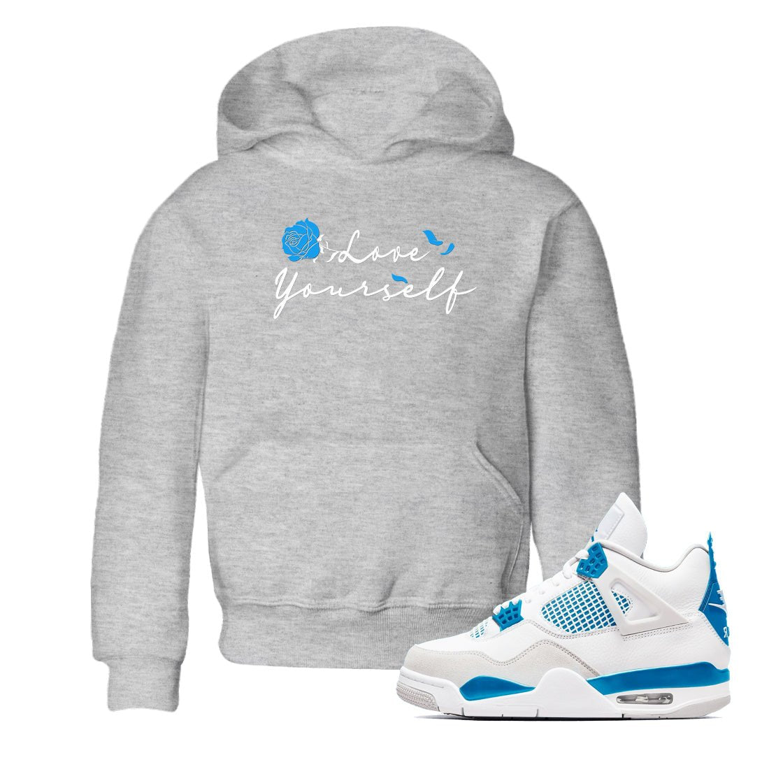 AJ 4 Military Blue shirt to match jordans Love Yourself sneaker tees Air Jordan 4 Military Blue SNRT sneaker release tees baby toddler Heather Grey 1 cotton Shirt