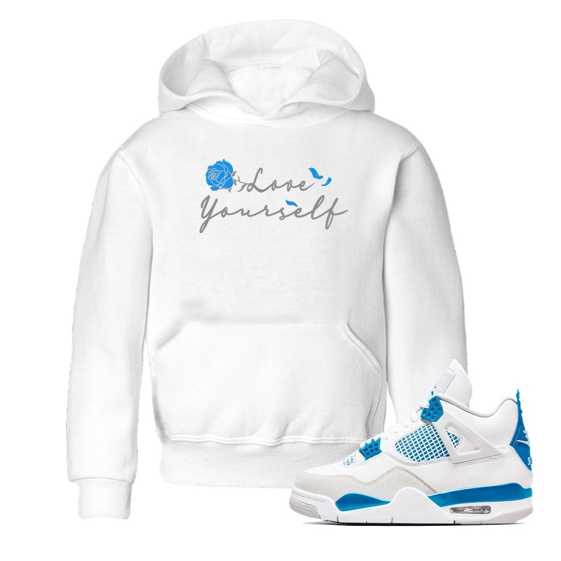 AJ 4 Military Blue shirt to match jordans Love Yourself sneaker tees Air Jordan 4 Military Blue SNRT sneaker release tees baby toddler White 1 cotton Shirt