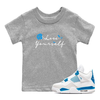 AJ 4 Military Blue shirt to match jordans Love Yourself sneaker tees Air Jordan 4 Military Blue SNRT sneaker release tees baby toddler Heather Grey 1 cotton Shirt