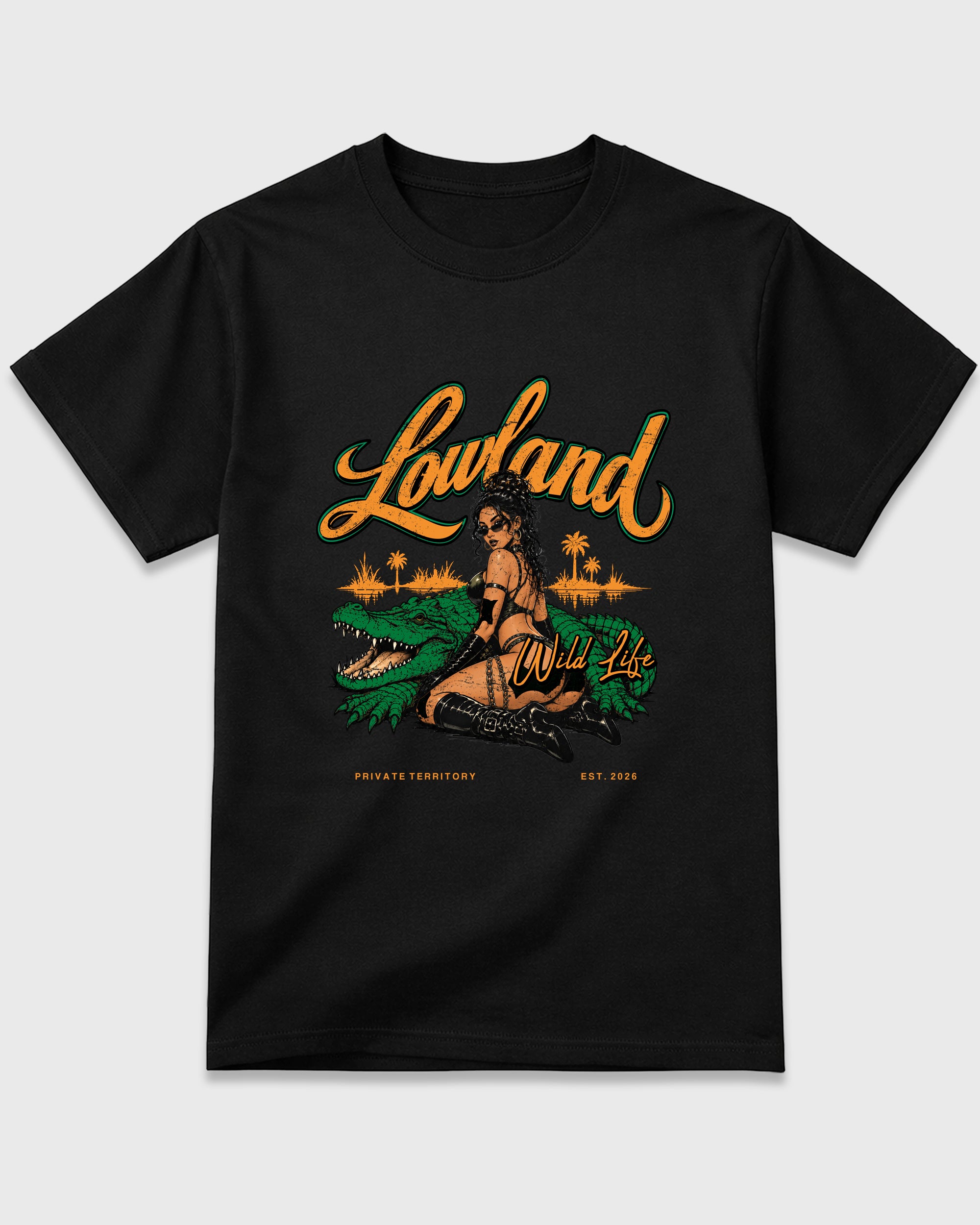 Lowland Graphic T-Shirt featuring original streetwear artwork designed to match the Air Jordan 11 Green Screen. Black 2 Graphic T-Shirt.