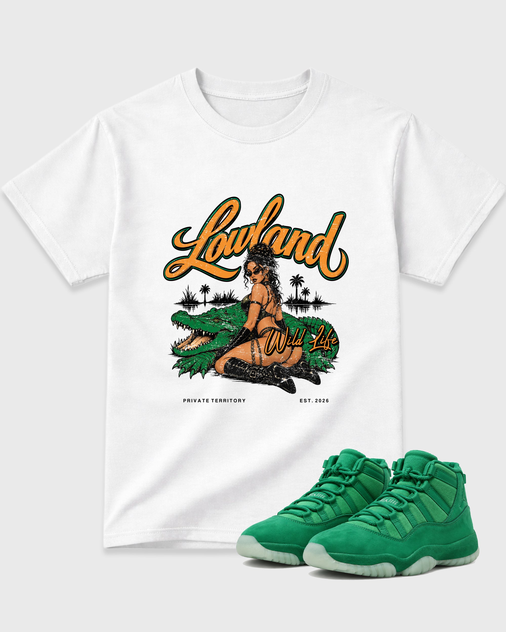 Lowland Air Jordan 11 Green Screen Matching Graphic Tee