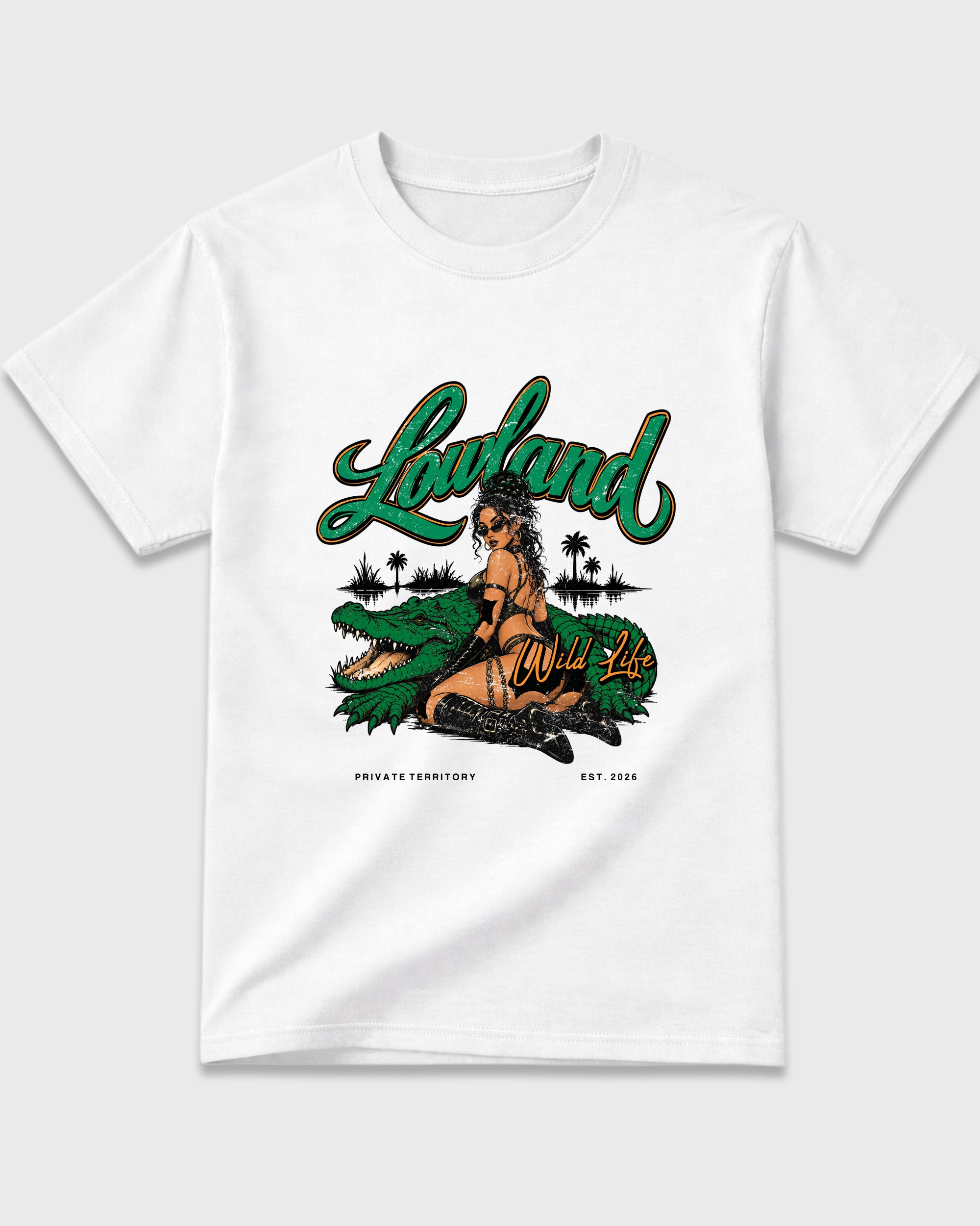 Lowland Graphic T-Shirt featuring original streetwear artwork designed to match the Air Jordan 11 Green Screen. White 2 Graphic T-Shirt.