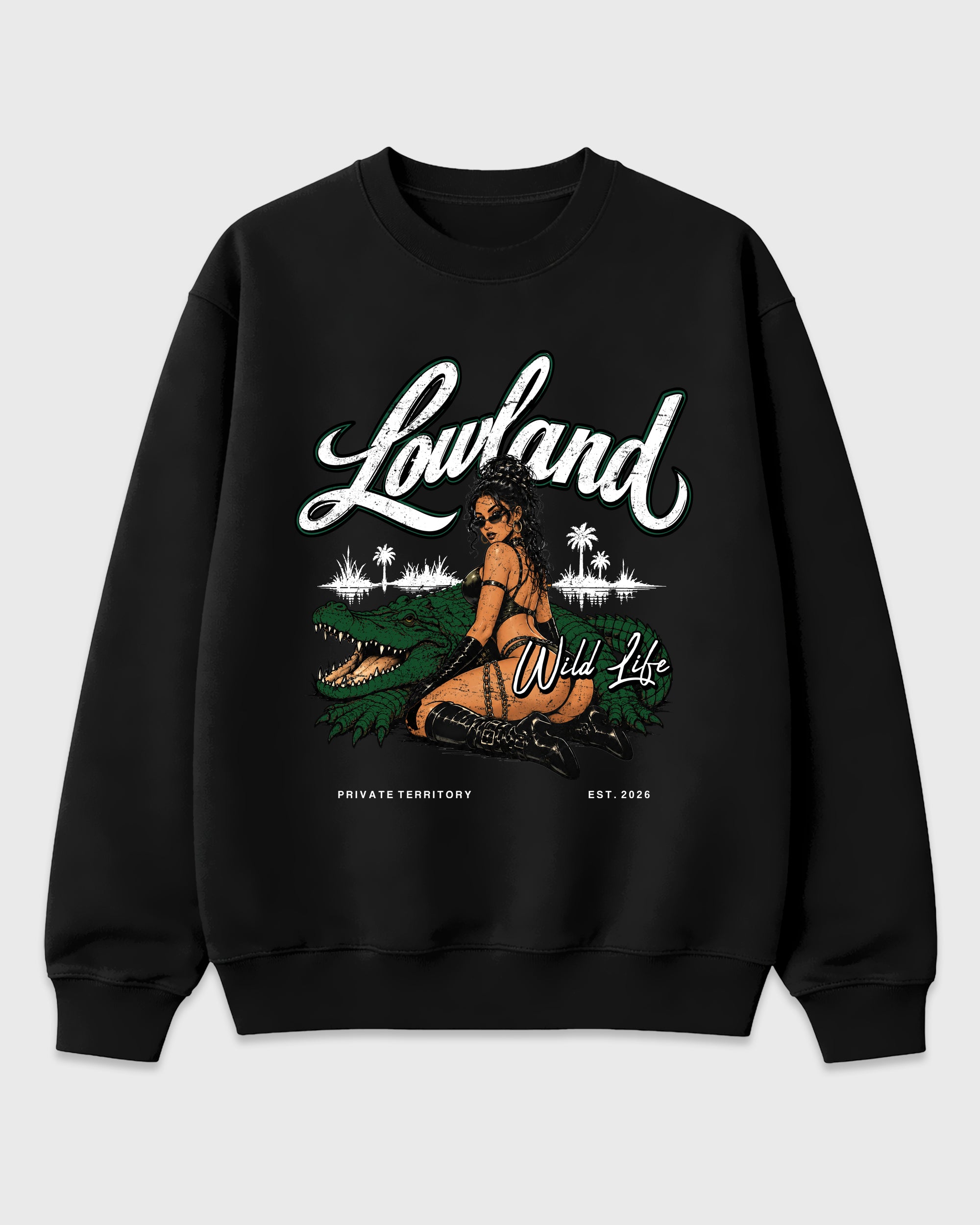 Lowland Graphic T-Shirt featuring original streetwear artwork designed to match the Air Jordan 14 Forest Green. Black 2 Graphic Tee.