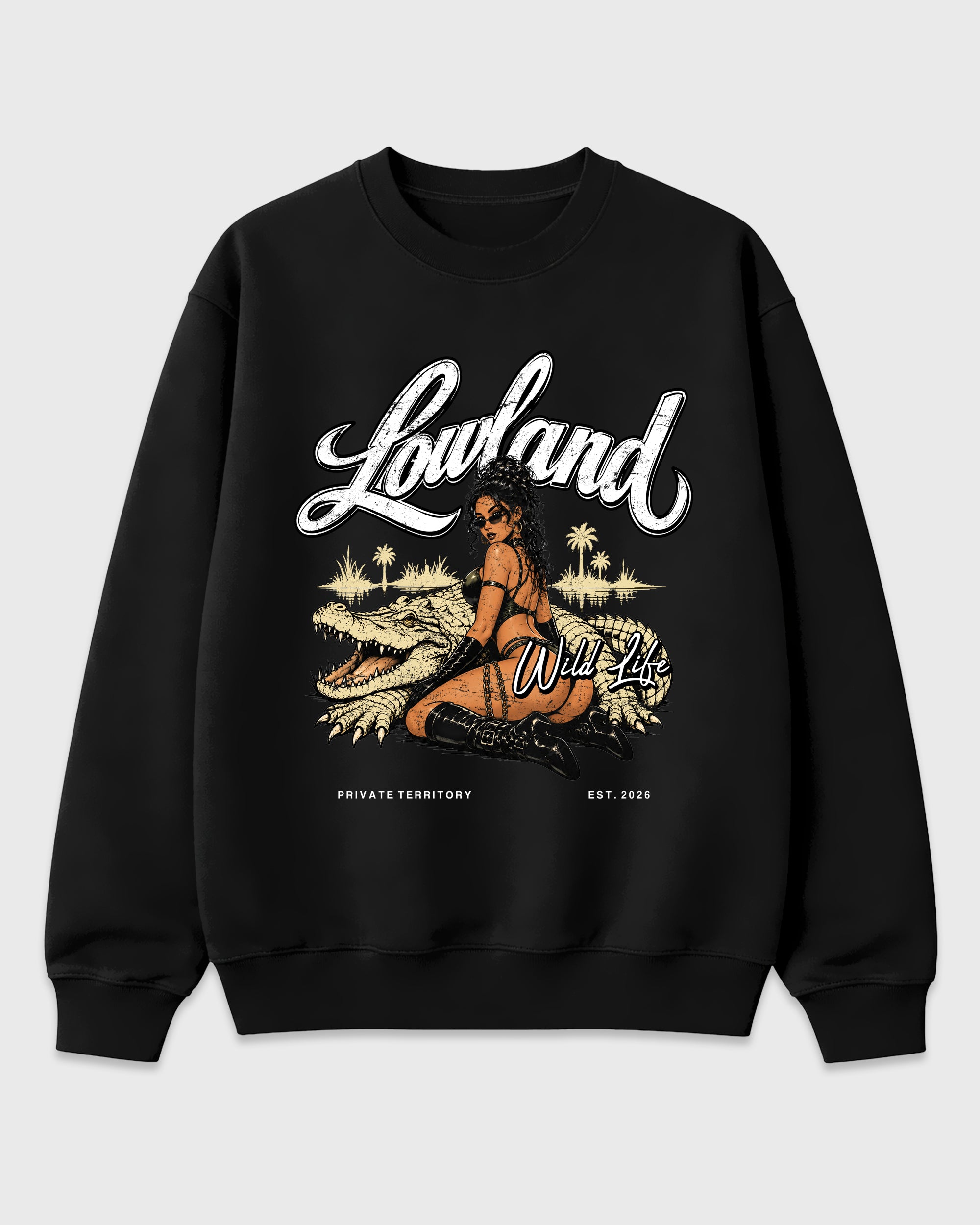 Lowland Graphic T-Shirt featuring original streetwear artwork designed to match the Air Jordan 4 X J Balvin Amazonas. Black 2 Graphic Tee.