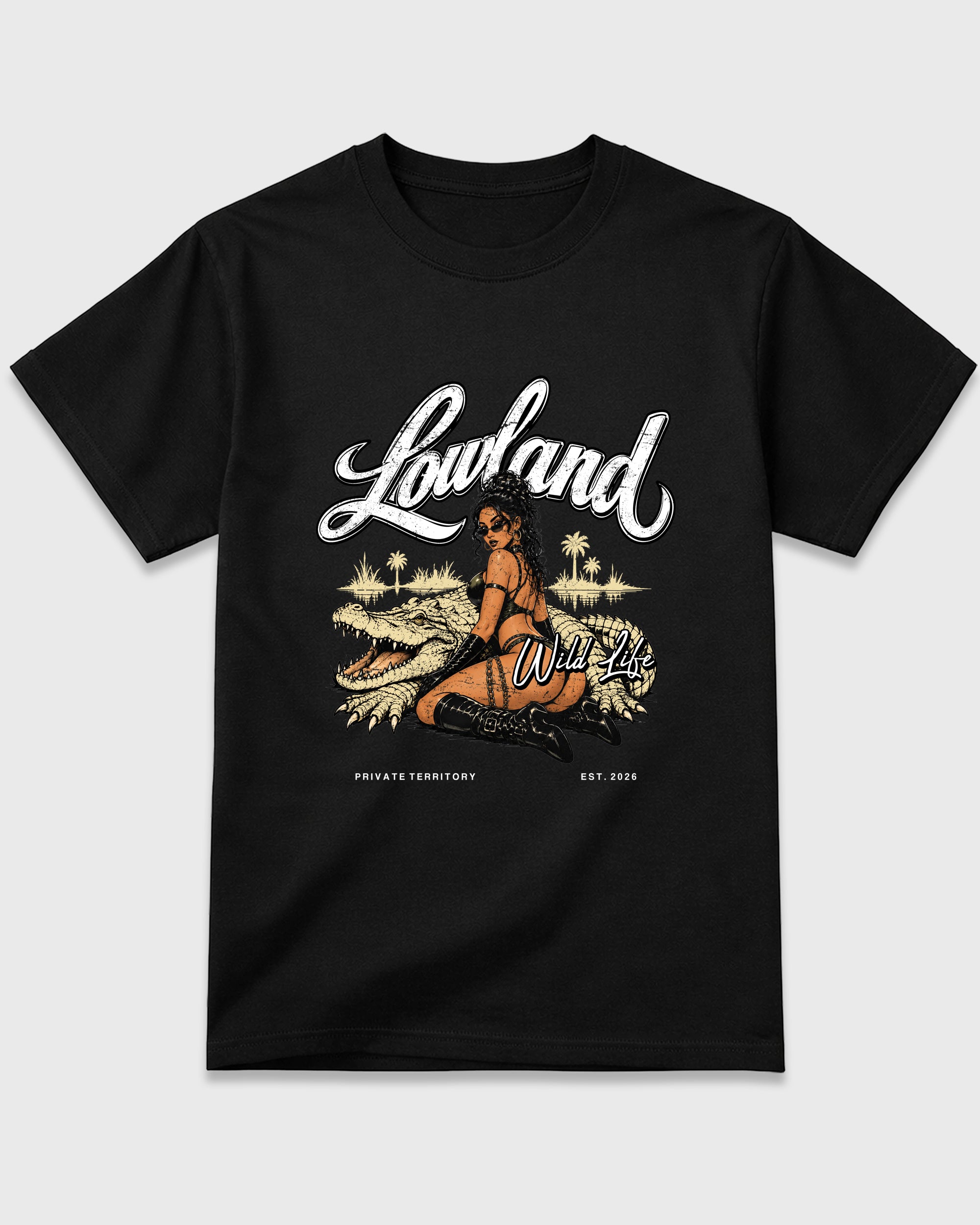 Lowland Graphic T-Shirt featuring original streetwear artwork designed to match the Air Jordan 4 X J Balvin Amazonas. Black 2 Graphic T-Shirt.